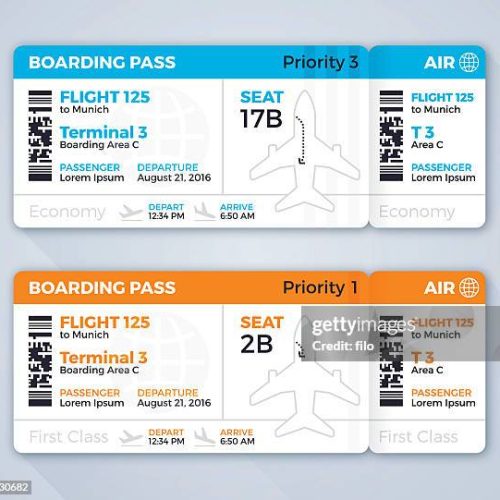 Airline or airplane boarding pass flying information concept. EPS 10 file. Transparency effects used on highlight elements.